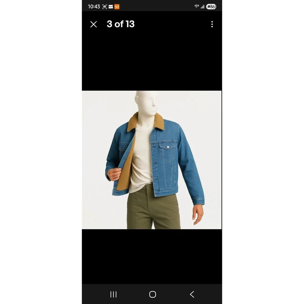 Men's Jacket Faux Shearling Lined Denim Trucker Jacket - Goodfellow & Co Blue XL